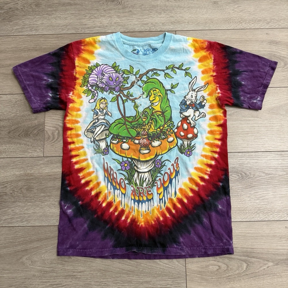 Liquid Blue Alice In Wonderland Mad Hatter AOP Tie Dye T-Shirt Men's Size Small